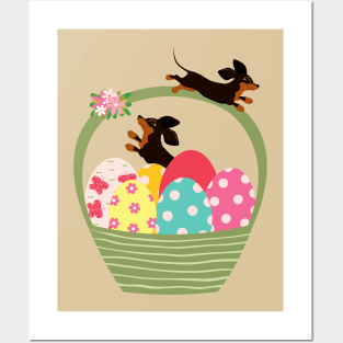 Dachshund Dog with Easter Eggs in Basket Posters and Art